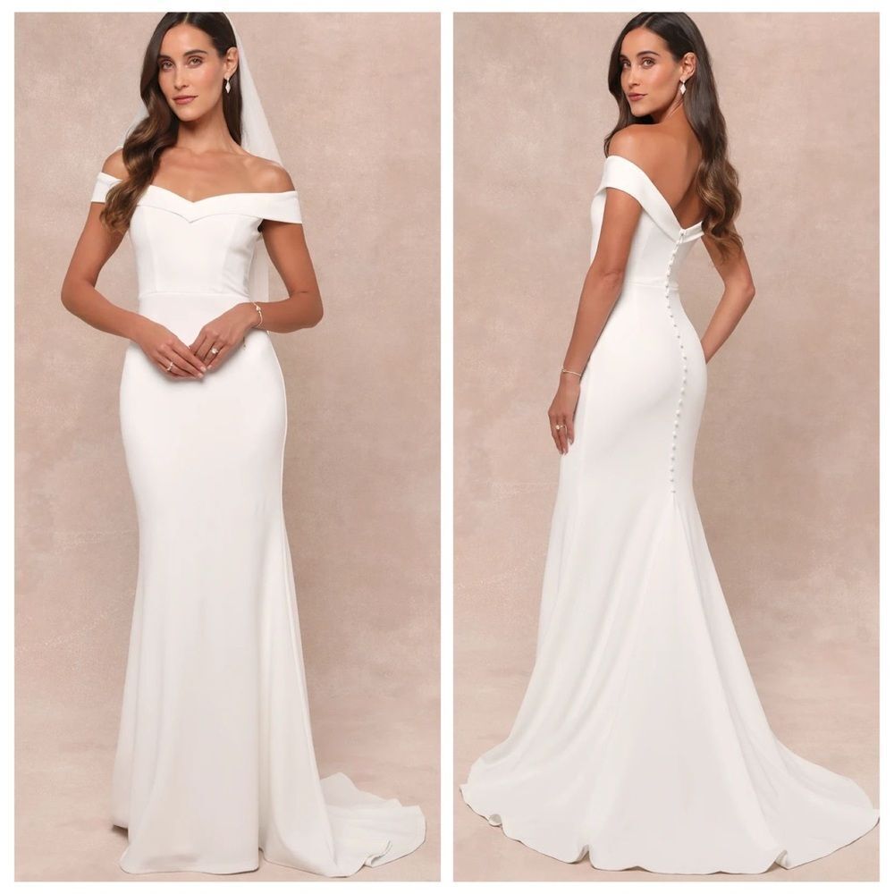 Lulus Arienne White Off-the-Shoulder Mermaid Maxi Dress Size Medium NEW NWT